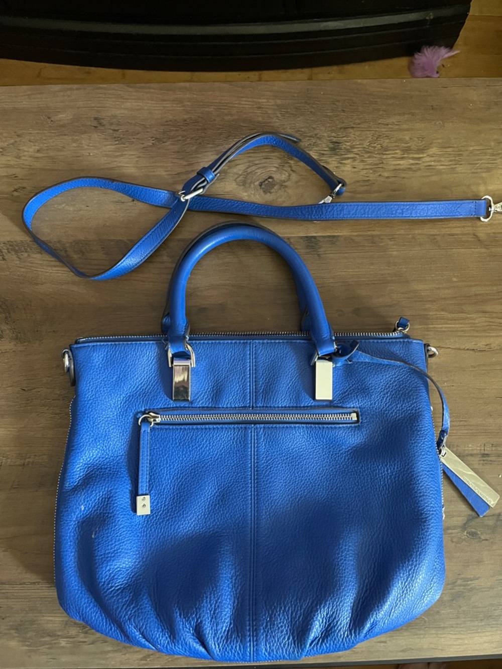 Vince Camuto  Blue Pebbled Leather  Top-Handle Satchel with Detachable Strap